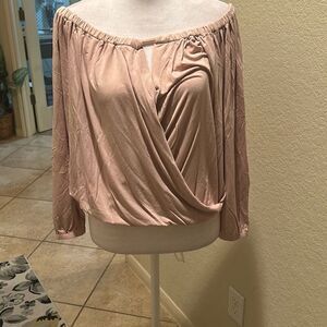 Krisa Women's M Wrapover Blouse Pink Blush Off Shoulder Micro Modal Top NWT